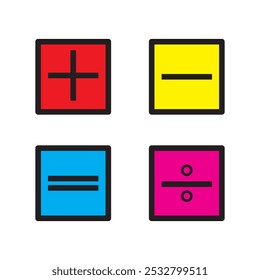 Basic mathematical operations symbols. Plus, minus, multiply and divide symbols.