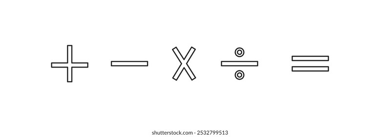 Basic mathematical operations symbols. Plus, minus, multiply and divide symbols.