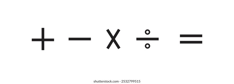 Basic mathematical operations symbols. Plus, minus, multiply and divide symbols.