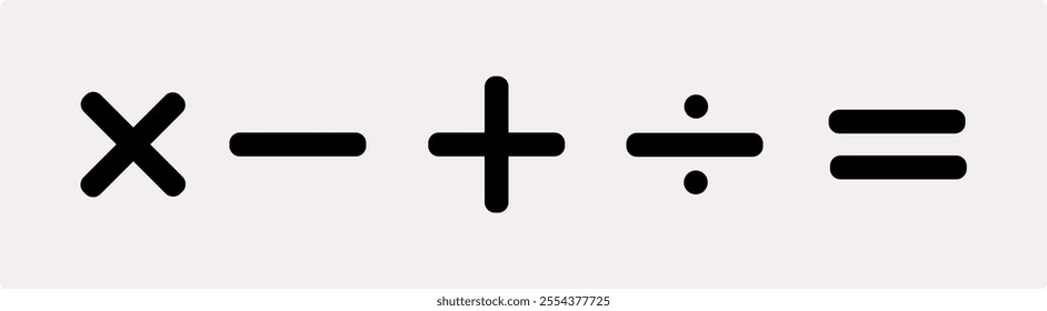 Basic mathematical symbol. Plus and minus icon set. Math symbol. Multiply icon. Equals symbol,