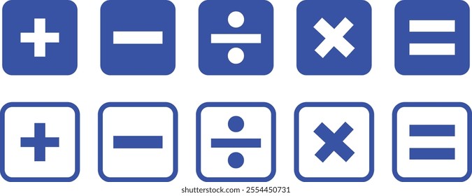 Basic mathematical symbol. Plus and minus icon set. Math symbol. Multiply icon. Equals symbol, division symbol, Calculator button, math icon set arithmetic plus minus equals multiply
