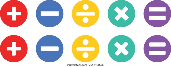 Basic mathematical symbol. Plus and minus icon set. Math symbol. Multiply icon. Equals symbol, division symbol, Calculator button, math icon set arithmetic plus minus equals multiply
