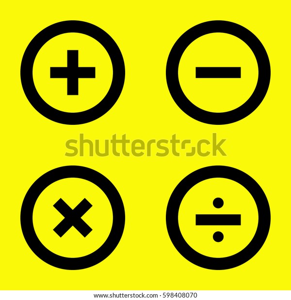 Basic\
Mathematical symbols. Black icon and\
yellow