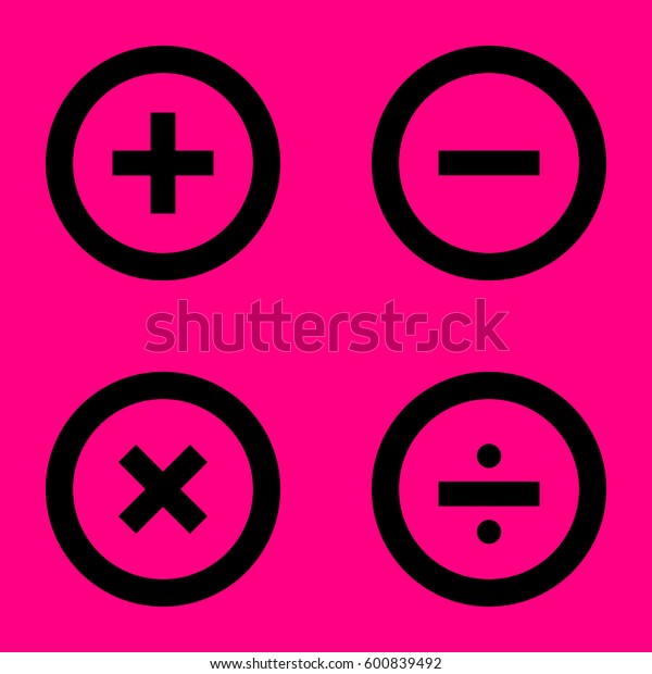 Basic Mathematical symbols . Black icon on\
pink background