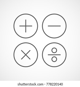 Basic mathematical symbols in flat design. Vector illustration. Gray mathematical symbols on light background