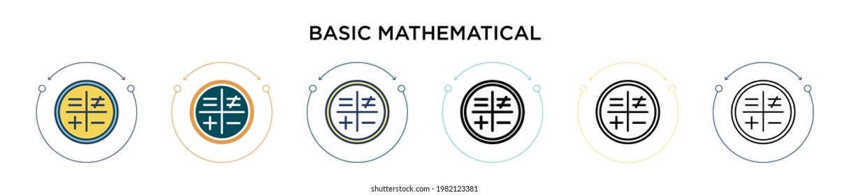 Basic mathematical symbols icon in filled, thin line, outline and stroke style. Vector illustration of two colored and black basic mathematical symbols vector icons designs can be used for mobile,