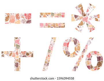 Basic Mathematical symbols include plus minus multiply divided equal percentage applied with stone texture