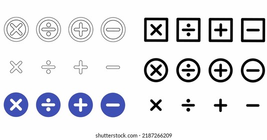 símbolos matemáticos básicos aislados en fondo blanco