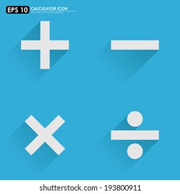 Basic mathematical symbols - plus, minus, multiplication & division - on blue background