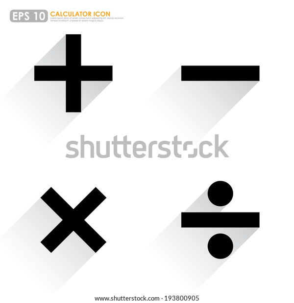 Basic mathematical symbols - plus,\
minus, multiplication & division - on white\
background