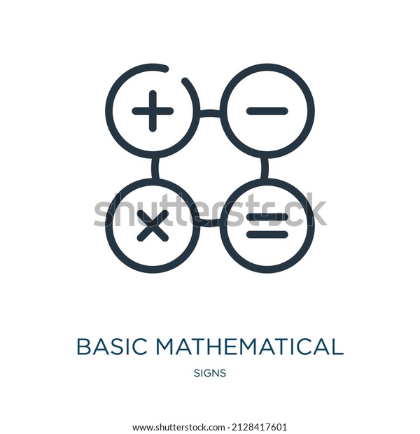 basic\
mathematical symbols thin line icon. math, calculation linear icons\
from signs concept isolated outline sign. Vector illustration\
symbol element for web design and\
apps.