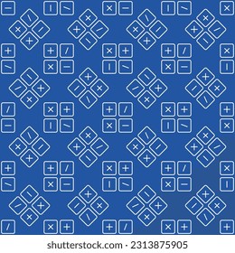 Basic Maths signs vector concept blue thin line seamless pattern