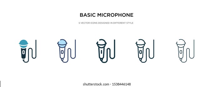 basic microphone icon in different style vector illustration. two colored and black basic microphone vector icons designed in filled, outline, line and stroke style can be used for web, mobile, ui