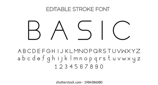 Basic And Minimalist Text Font And Number Font. Outline Style. Editable Stroke.