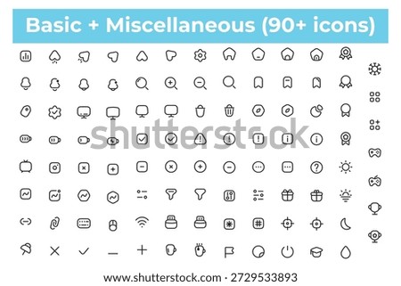 Basic and Miscellaneous Line Icons Set with 90 Plus Vector Symbols