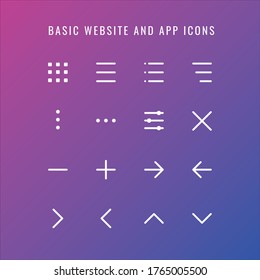 Basic Mobile App Icons. Common Website Icons. Common Vector Icon Set for User Interfaces.