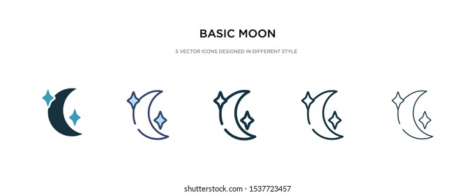 basic moon icon in different style vector illustration. two colored and black basic moon vector icons designed in filled, outline, line and stroke style can be used for web, mobile, ui