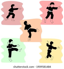 basic movements of martial arts, illustration, vector