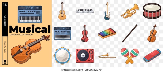 Basic Musical concept illustrations. Set of musical vector illustrations