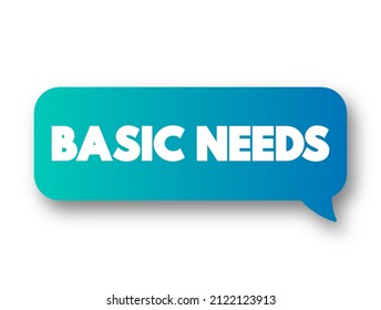 Basic needs - one of the major approaches to the measurement of absolute poverty in developing countries, text concept message bubble