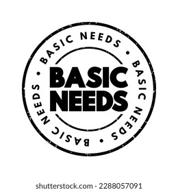 Basic needs - one of the major approaches to the measurement of absolute poverty in developing countries, text concept stamp