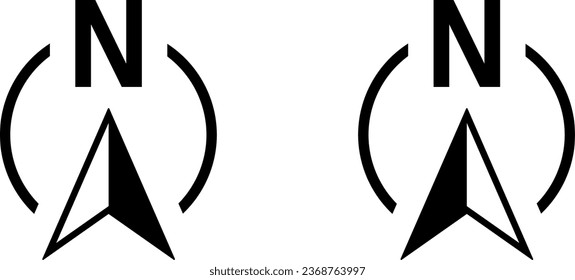 Basic North Arrow Mark Sign Symbol Icon Set for Map Orientation. Vector Image.
