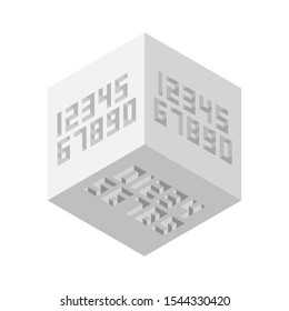 The basic numbers are from zero to nine squared from different internal sides. Isometric style with the effect of depth and shadow. Minimalistic flat design.