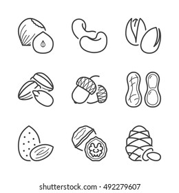basic nuts thin line icons set. isolated. black color