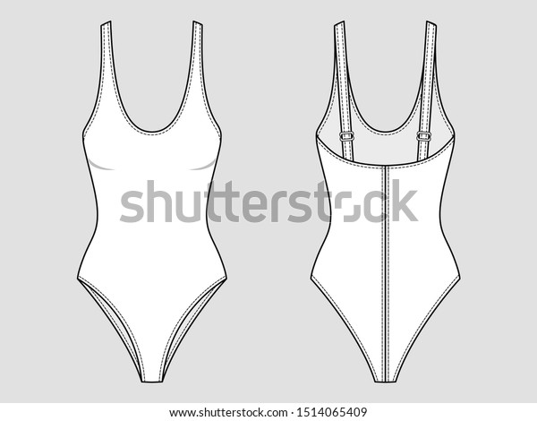 Download Basic Onepiece Swimsuit Plunging Neckline Mockup Stock Vector Royalty Free 1514065409