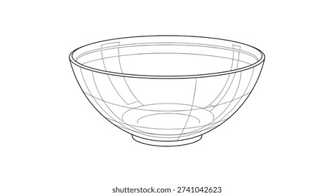 Basic outline drawing of an empty bowl from a side perspective with subtle grid lines showing its three dimensional form and shape.