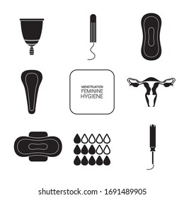 Basic pads, tampon and cup menstrual icons. Menstrual hygiene icon for women.