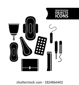 Basic pads, tampon and cup menstrual icons. Menstrual hygiene icon for women.