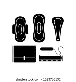 Basic pads and tampon menstrual icons. Menstrual hygiene icon for women.