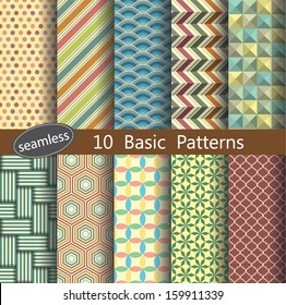 basic pattern's unit collection for making seamless wallpaper, retro color style, partial preview images.