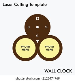 Basic Photo Wall Clock Laser cutting file with option of 2 photos for wall and home decor. Vector photo wall clock mockup for mdf and acrylic cutting.