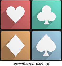 Basic playing cards suit simple Flat icon set for Web and Mobile Application. Illustration of gambling. Vector, editable and isolated.