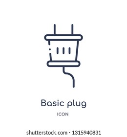 basic plug icon from technology outline collection. Thin line basic plug icon isolated on white background.