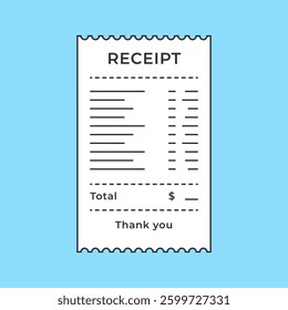 Basic Printed Receipt with Thank You Message on Blue Background