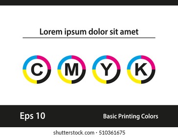 Basic Printing Colors In Circle With Letter Of Color In Middle. Cyan, Magenta, Yellow and Black, Key. Vector Illustration