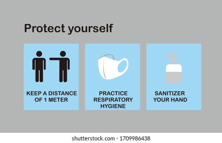 Basic protection measures against coronavirus while in public spaces through icons.