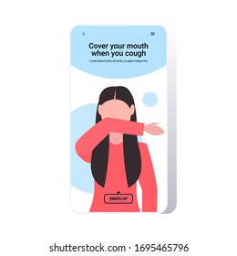 basic protective measures against coronavirus protect yourself cover your mouth when cough important information guidance to stay healthy smartphone screen portrait copy space vector illustration