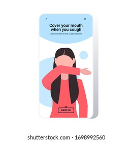 basic protective measures against coronavirus protect yourself cover your mouth when cough important information guidance to stay healthy smartphone screen portrait copy space vector illustration