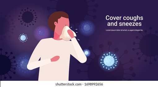 basic protective measures against coronavirus protect yourself cover cover coughs and sneezes important information guidance to stay healthy horizontal portrait copy space vector illustration