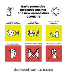 Basic protective measures against the new coronavirus COVID-19 - infographic. Icons