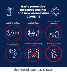 Basic protective measures against the new coronavirus COVID-19 - infographic. Icons