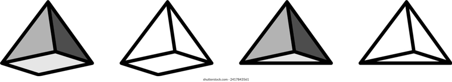 Basic Pyramid Prism Shape Icon Set in 3D Style Perspective View. Vector Image.