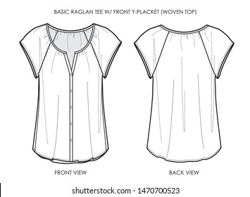 Basic Raglan Tee W/ Front Y-Placket