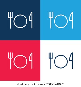 Basic Restaurant Sign blue and red four color minimal icon set