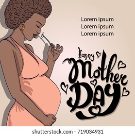 Basic RGB african-american pregnant woman in pregnancy dress is prepared for maternity.