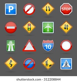 Basic road traffic regulatory signs symbols collection glossy pictograms collection for website poster abstract vector isolated illustration